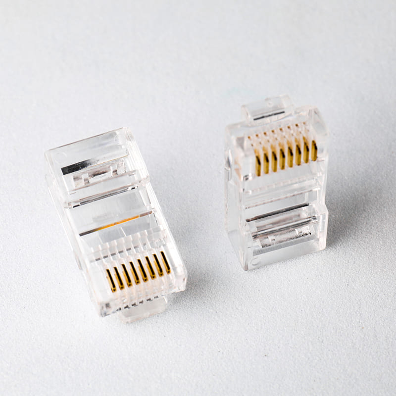 Professional Cat5e Pure Copper RJ45 Connector - Unshielded 8P8C Modular Plug with 50μ" Gold Plating for High-Stability Networking Image 3 HXPLUG-Cat5e-Pure-Copper-Connector-B2B-Bulk-Wholesale