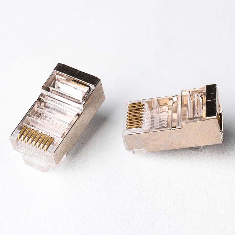 Cat5e Shielded Pass-Through RJ45 Connector - Premium 8P8C STP Modular Plug for Easy & Reliable Network Termination Image 4 STP 8P8C Pass-Through Modular Plug with Nickel-Plated Metal Shielding