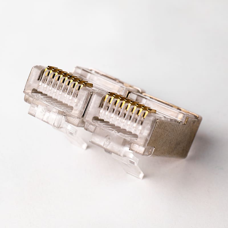 Cat5e Shielded Pass-Through RJ45 Connector - Premium 8P8C STP Modular Plug for Easy & Reliable Network Termination Image 3 50 Micron Gold-Plated Pins on Cat5e Shielded Pass-Through Connector