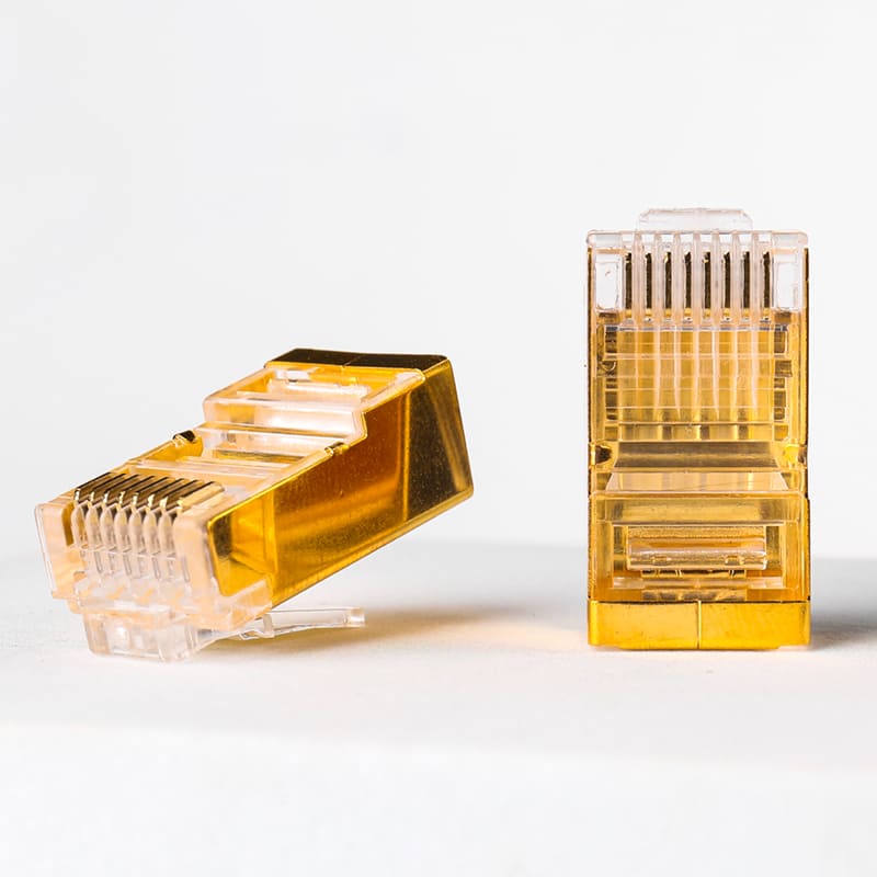 Cat6 1.1mm gold shielded modular plug with 1.1mm wire hole