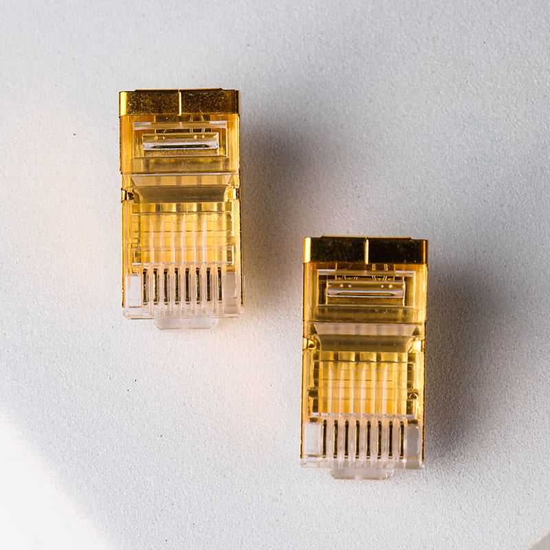Cat6 1.1mm Gold Shielded Modular Plug: Premium 8P8C STP Connector with 50μ" Gold Plating for Thick Insulation Cables Image 2 Industrial grade Cat6 1.1mm gold shielded plug for thick Ethernet cable
