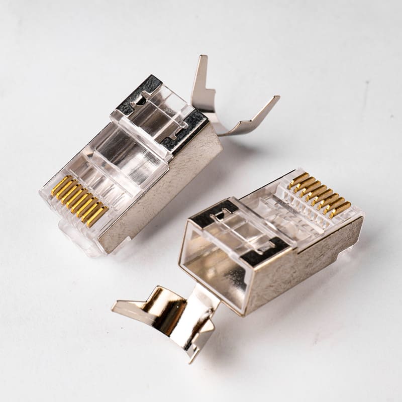 Cat7 Shielded RJ45 Connector with 1.5mm Wire Holes and Gold-Plated Copper Shell