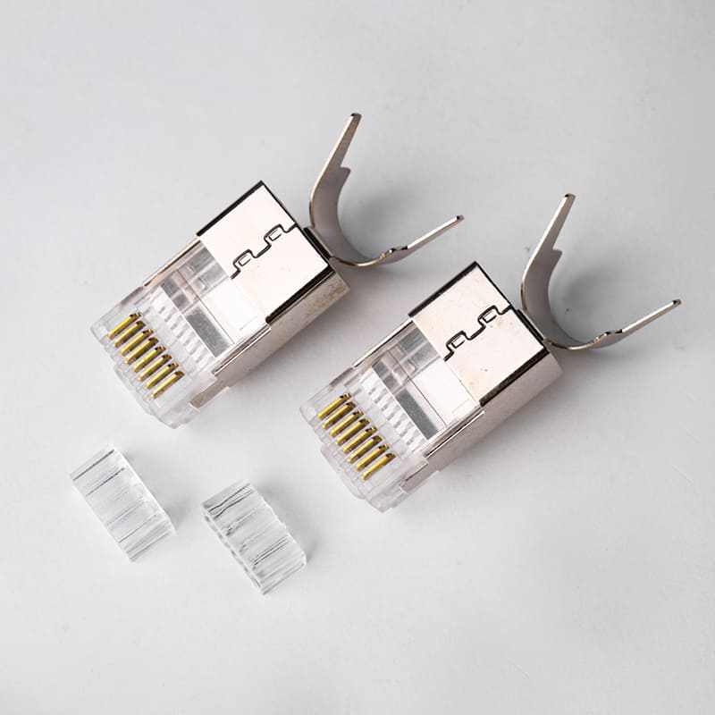 Cat7 Shielded RJ45 Connector - 1.5mm Ultra-Large Wire Hole Two-Piece Gold-Plated Copper Shell 8P8C Plug for 22AWG STP Cables Image 2 50 Micro Gold-Plated 8P8C Pins on Cat7 High-Performance Modular Plug