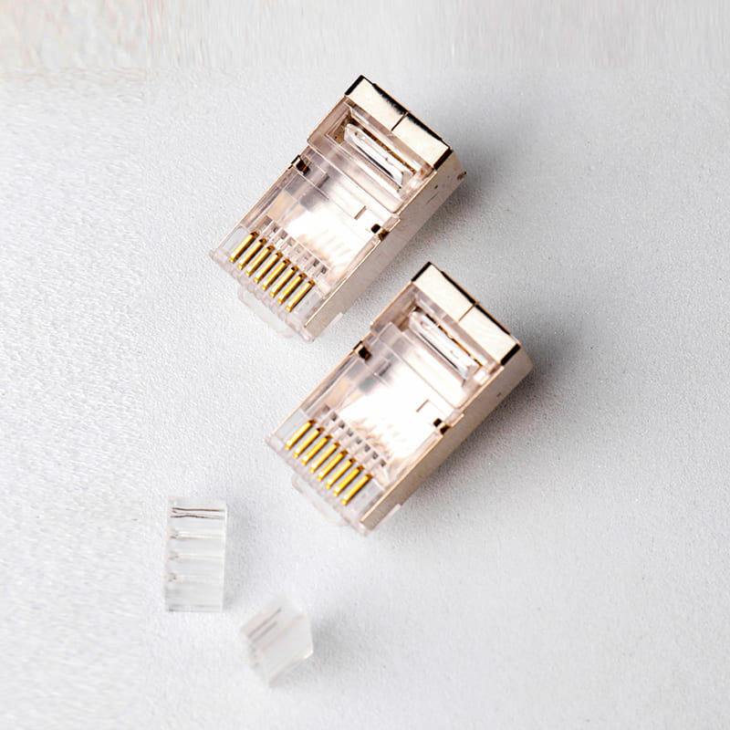 Cat6 Shielded RJ45 Connector - 1.1mm Large Wire Hole Staggered 8P8C STP Modular Plug for 23AWG Thick Ethernet Cables Image 4 Close-up of 1.1mm Large Entry Holes for Thick 23AWG Cat6 Shielded Cable