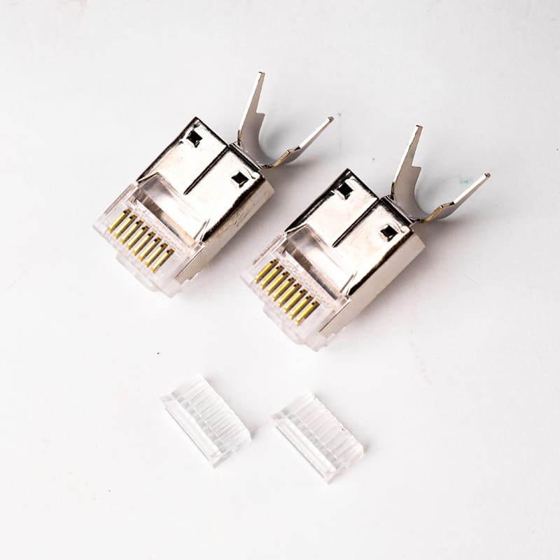 Cat6A Three-Piece Shielded RJ45 Connector - Staggered 8P8C STP Modular Plug for 10Gbps High-Speed Ethernet Image 5 Staggered Double-Row 8P8C Internal Design for Cat6A STP Modular Plug