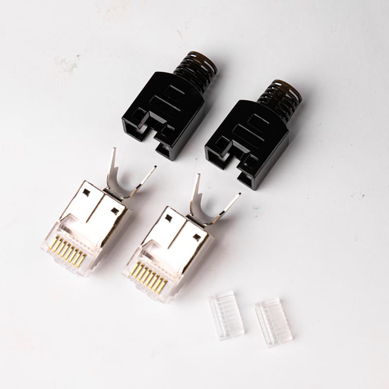 Cat6A Three-Piece Shielded RJ45 Connector Components Body Load Bar and Shield
