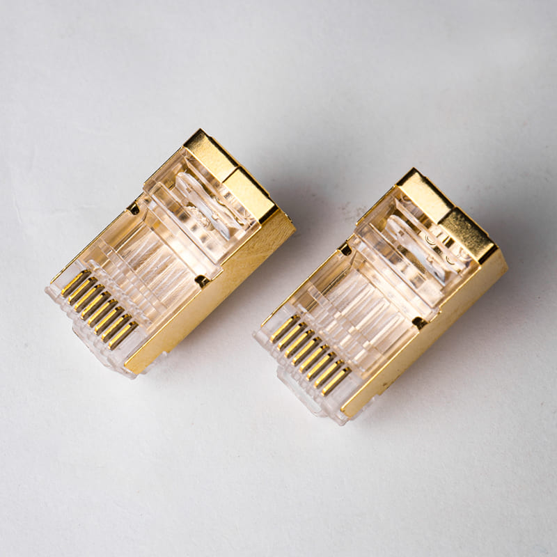 Cat6 1.35mm Gold-Plated Shielded Modular Plug: Premium Pure Copper Shell 8P8C Connector with 50μ" Gold Plated Pins for Large Gauge Cables Image 4 Extra large 1.35mm wire holes of Cat6 8P8C shielded modular plug