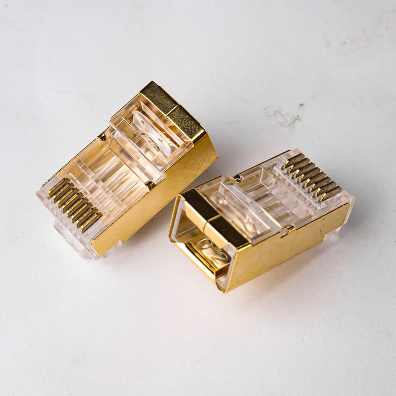 Cat6 1.35mm Gold-Plated Shielded Modular Plug: Premium Pure Copper Shell 8P8C Connector with 50μ" Gold Plated Pins for Large Gauge Cables Image 2 High performance Cat6 1.35mm modular plug for 22AWG Ethernet cable