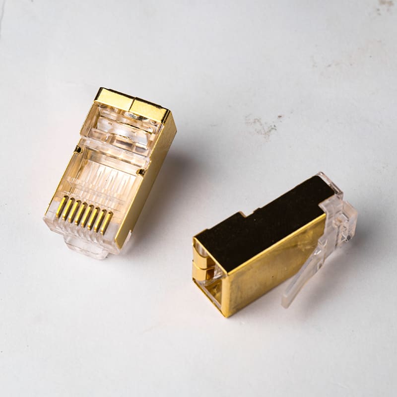 Cat6 1.35mm gold-plated shielded modular plug with thick copper shell