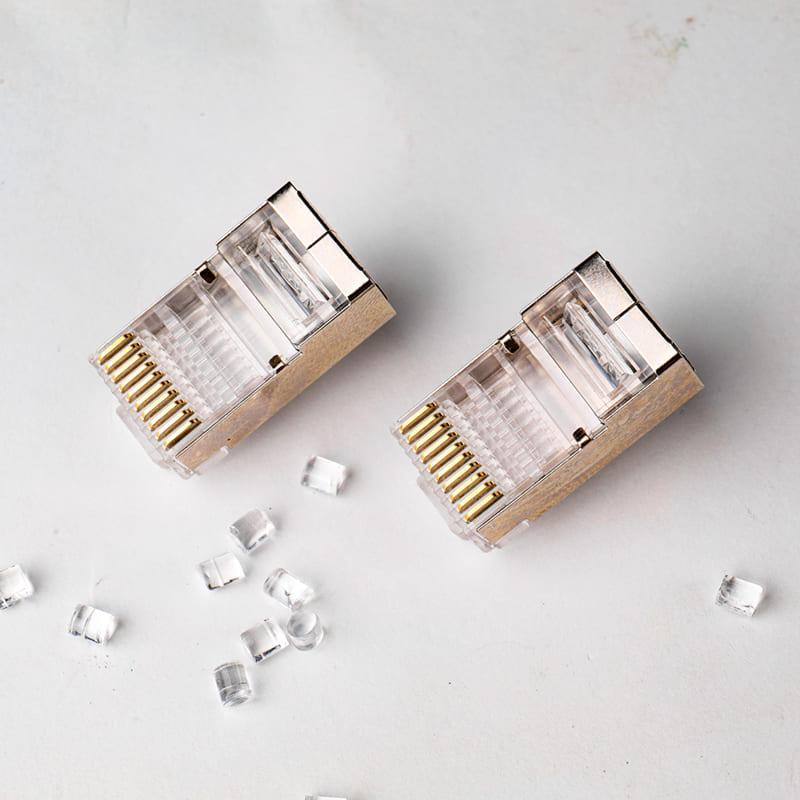 RJ50 10P10C Shielded Modular Plug - Professional 10-Pin Industrial Connector with 50μ" Gold Plating and Metal Shell Image 3 Side View of 10-Pin Shielded RJ50 Industrial Connector Housing