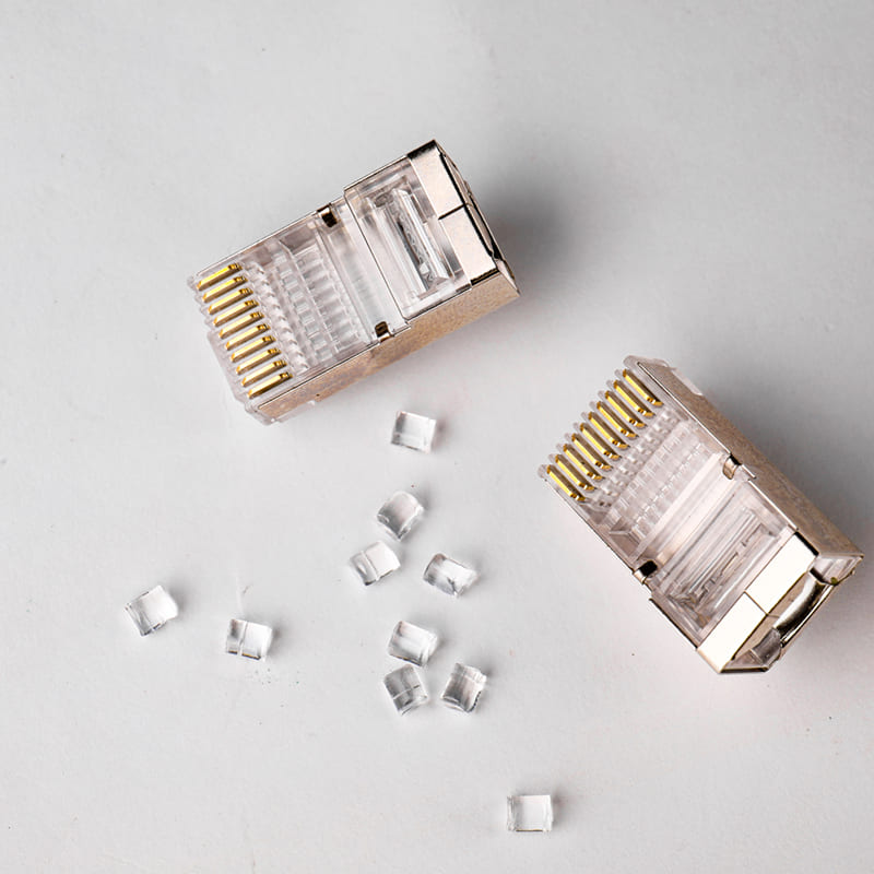 RJ50 10P10C Shielded Modular Plug - Professional 10-Pin Industrial Connector with 50μ" Gold Plating and Metal Shell Image 2 Metal Shielding Shell of RJ50 10P10C Modular Plug for EMI Protection