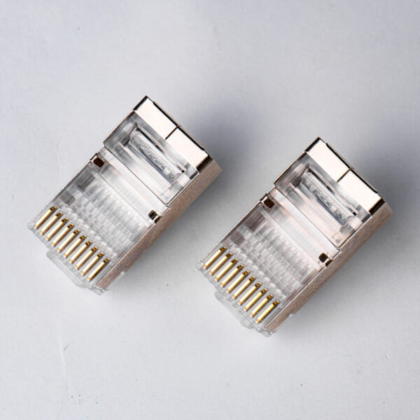 RJ50 10P10C Shielded Connector with 10 Gold-Plated Pins Front View