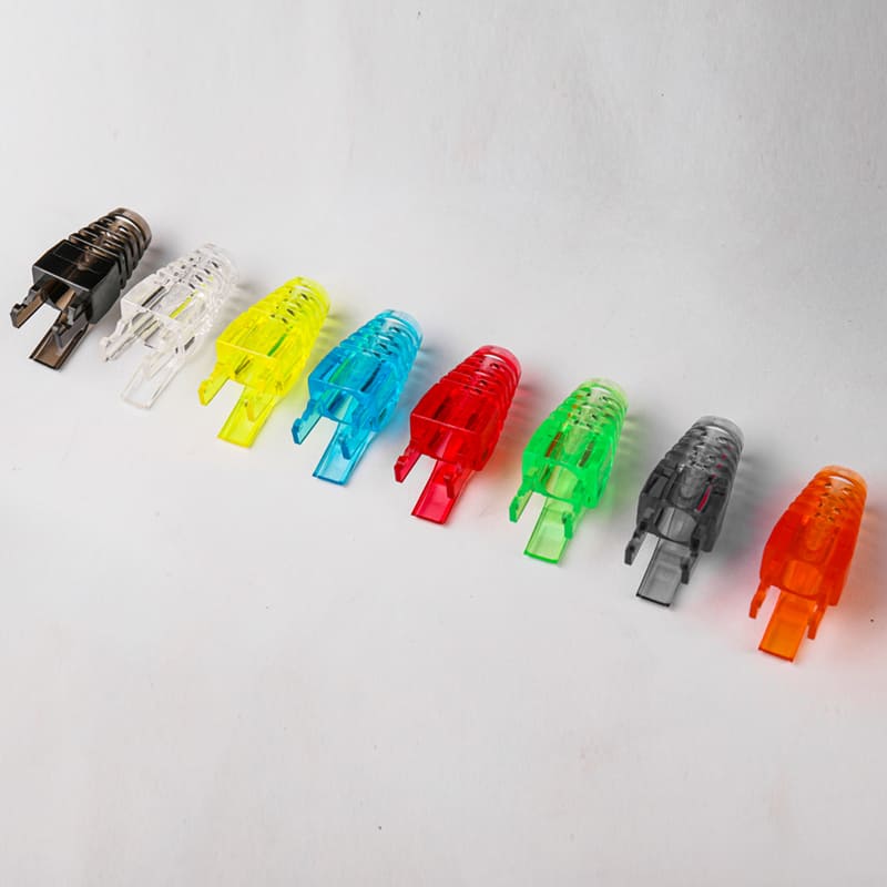 Premium Embedded Cat6 Modular Plug Boot: Professional Snagless Strain Relief for High-Density Networking Image 3 Flush mount design of embedded Cat6 modular plug boot