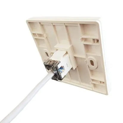 1 Port Modular Keystone Faceplate - Single Port RJ45/RJ11 Network Wall Plate with Dust Shutter and Customizable ID Labels Image 2 Installation of 1 Port Modular Keystone Faceplate in Office