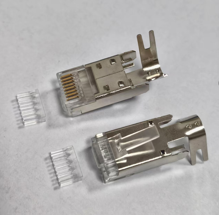 Cat7 Fully Shielded Industrial RJ45 Modular Plug with Tail Clip (Grounded Tail Clamp / Cat7 Shielded Connector) Image 2 Cat7 Fully Shielded Industrial RJ45 Modular Plug with Tail Clip (Grounded Tail Clamp / Cat7 Shielded Connector) - Image 2