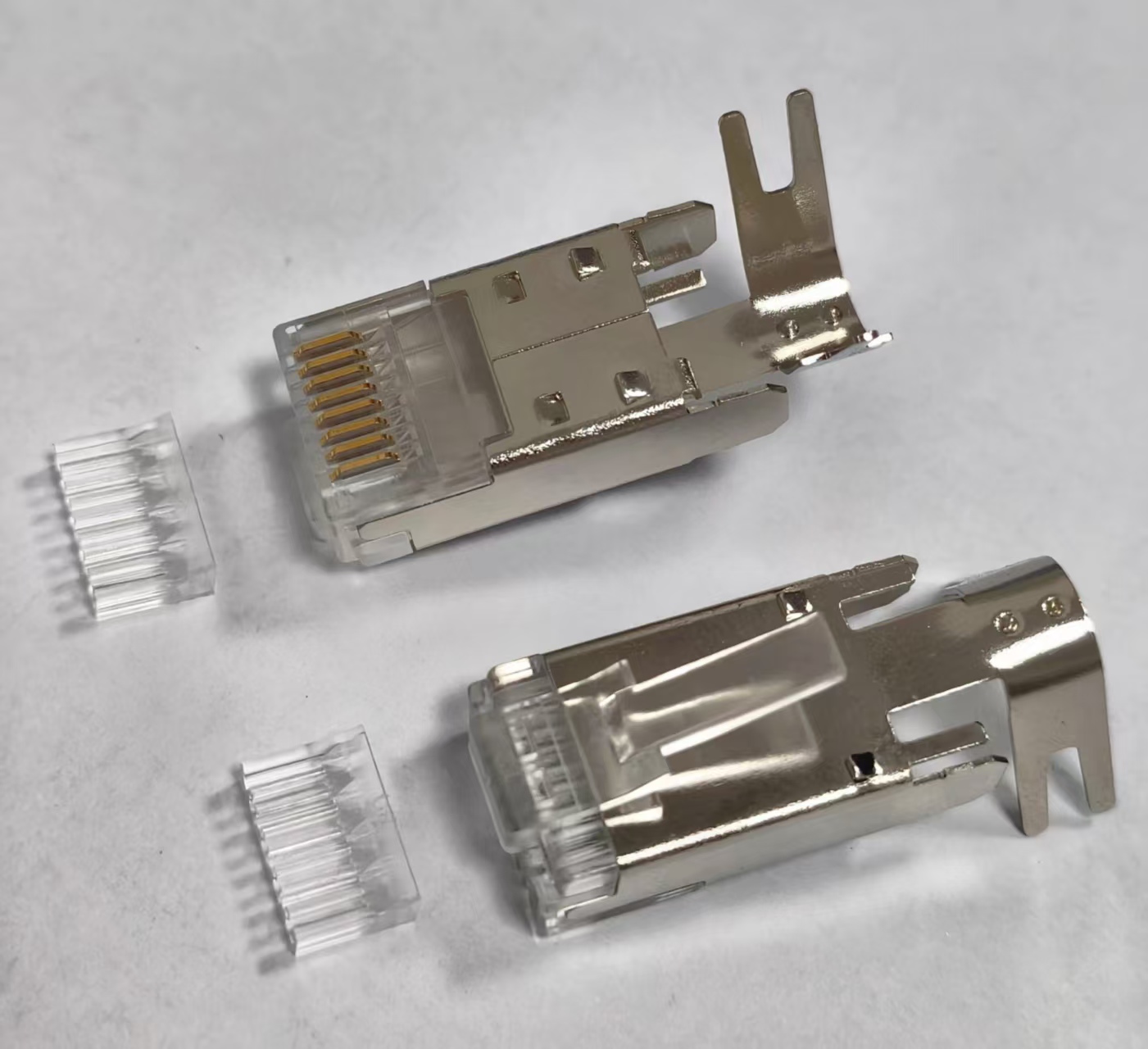 Cat7 Fully Shielded Industrial RJ45 Modular Plug with Tail Clip (Grounded Tail Clamp / Cat7 Shielded Connector) Image 3 Cat7 Fully Shielded Industrial RJ45 Modular Plug with Tail Clip (Grounded Tail Clamp / Cat7 Shielded Connector) - Image 3