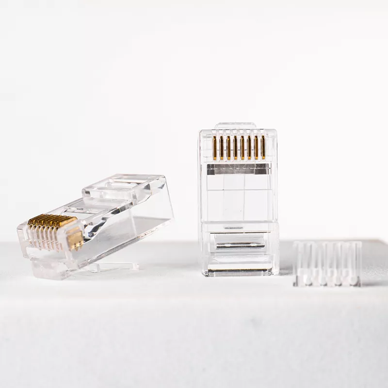HXPLUG Cat6 UTP RJ45 Plug, Two-Piece 4-Up 4-Down Load Bar, 3-Prong Gold Image 2 HXPLUG unshielded two-piece RJ45 8P8C plug with 4-up 4-down load bar and 3-prong gold contacts