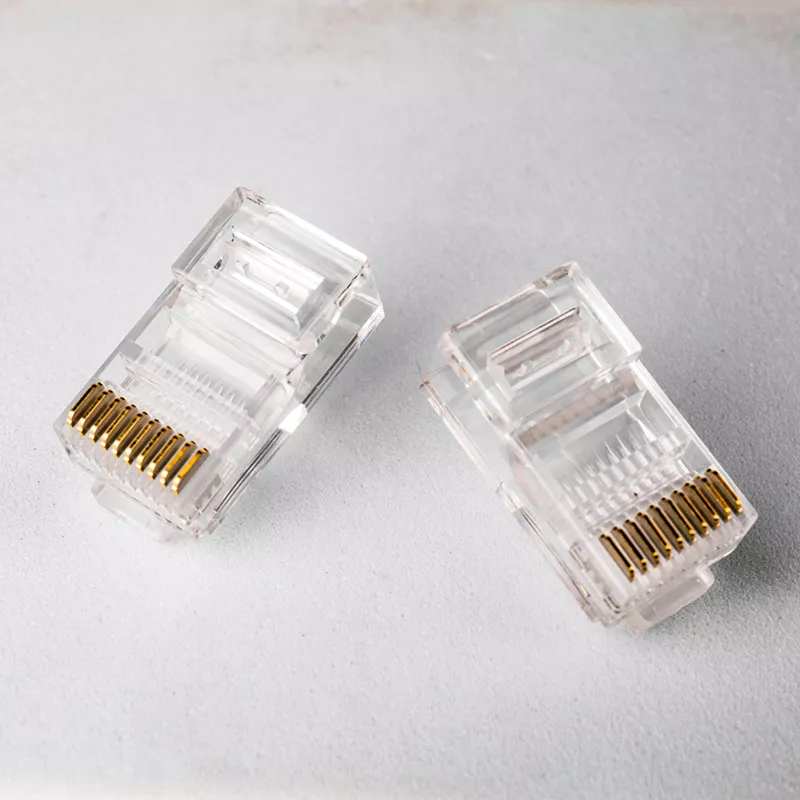 Premium Shielded 10P10C Connector (RJ50) – 50µ" Gold Plated for Industrial Data Cables Image 2 50 micro-inch gold plated pins of 10 pin modular connector for stable data transmission